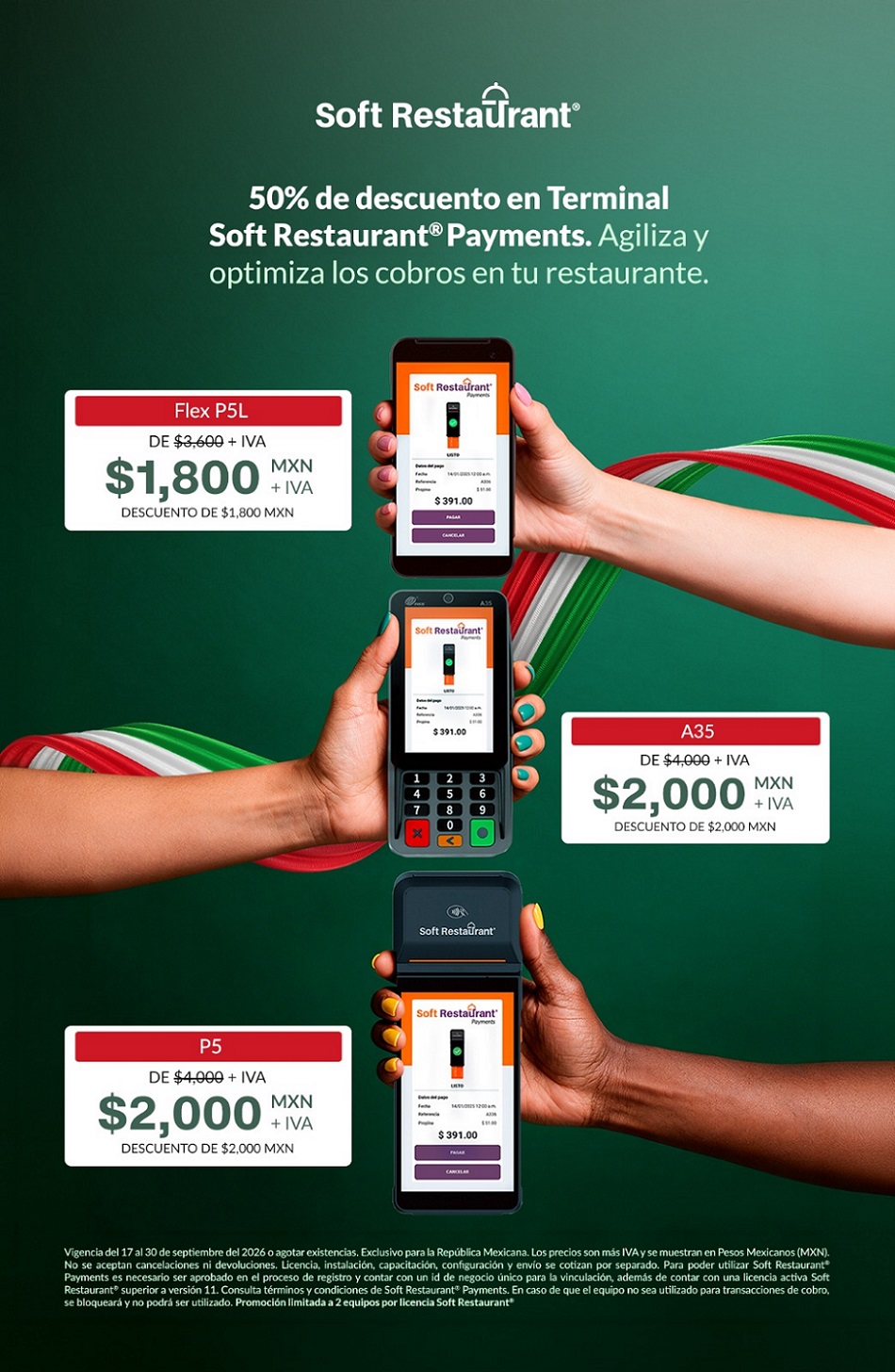 50% de descuento en Terminal Soft Restaurant®Payments. P5